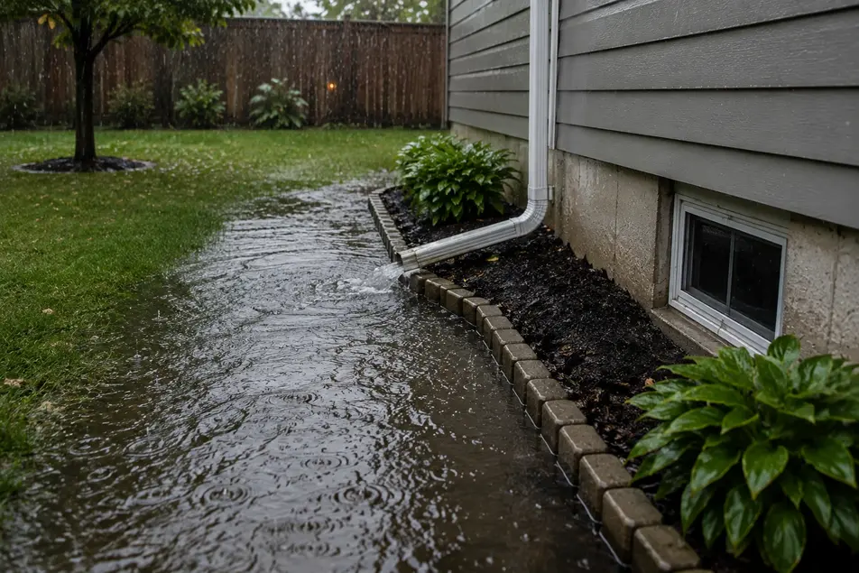 Heavy rain causing water to collect near the foundation of a residential property in Maple Grove, MN
