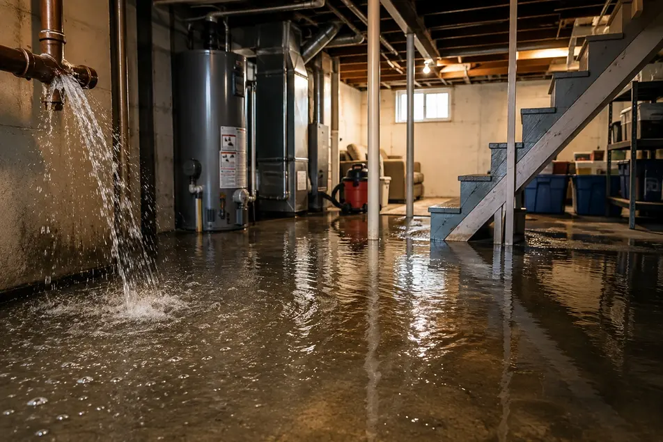 Burst pipe causing basement flooding and water damage in a St. Paul, MN home