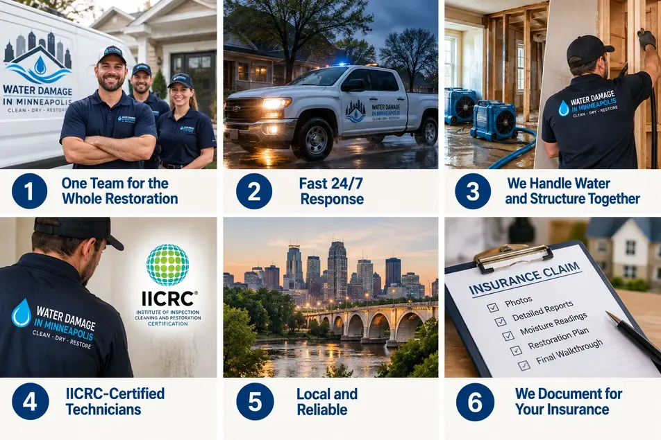 Minneapolis storm damage restoration team providing 24/7 response, water cleanup, structural repairs and insurance documentation.